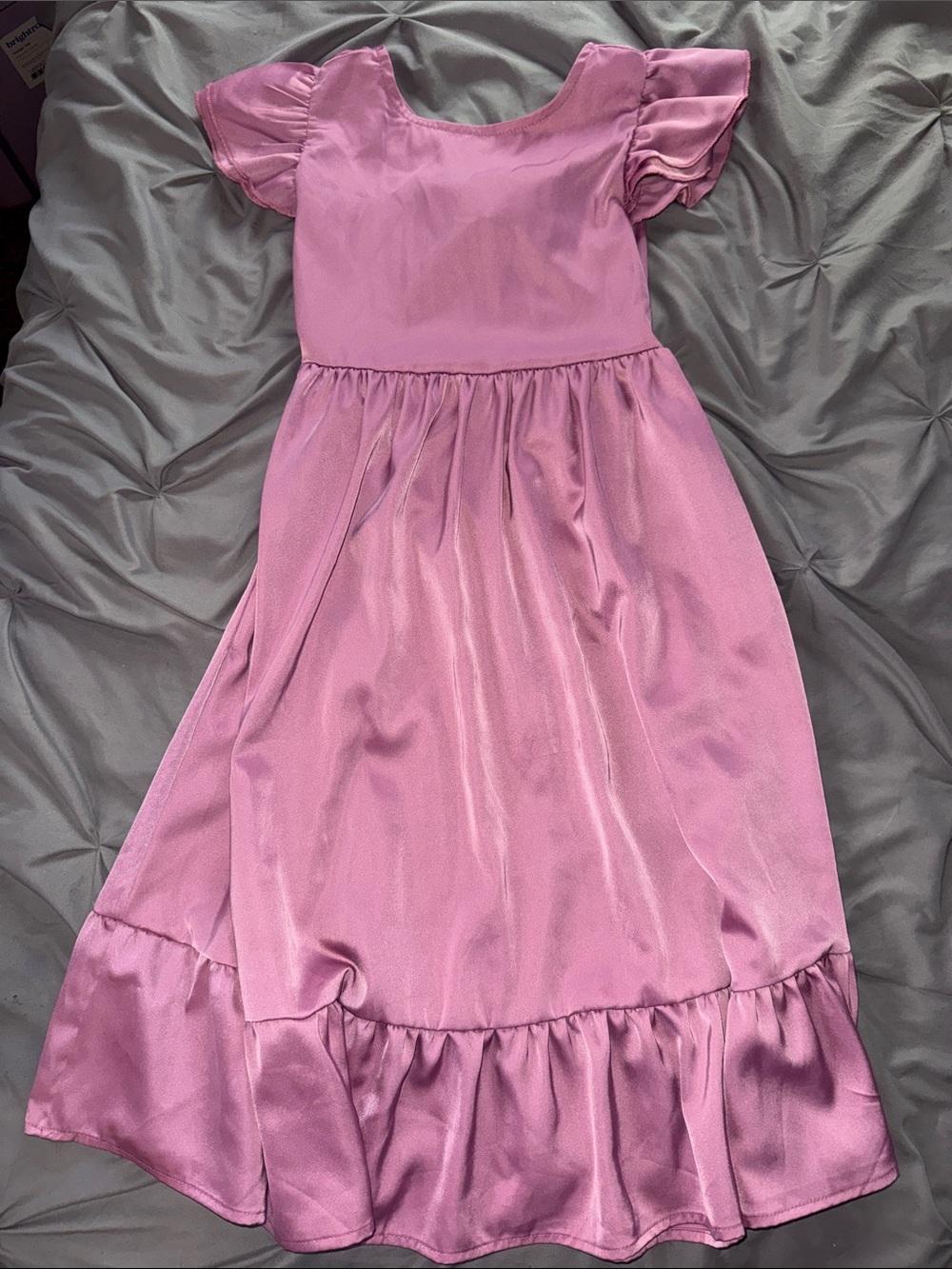 Girls' Pink Satin Puff-Sleeve Casual Dress